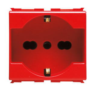ITALIAN/GERMAN STANDARD SOCKET-OUTLET 250 V ac - FOR DEDICATED LINES - 2P+E 16A DUAL AMPERAGE - P40 - 2 MODULES - RED - PLAYBUS