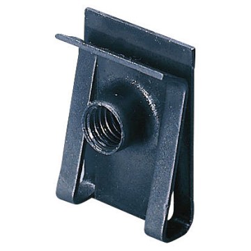Nut and clips in galvanised steel for the fixing of devices on to perforated back-mounting plates