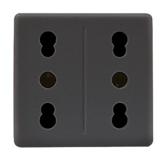 ITALIAN STANDARD DOUBLE SOCKET-OUTLET 250V ac - 2X2P+E 16A DUAL AMPERAGE - P11-P17 - 2 MODULES - SYSTEM BLACK