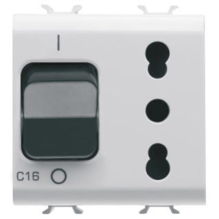 INTERLOCKED SWITCHED SOCKET-OUTLET - 2P+E 16A P17/P11 - WITH MINIATURE CIRCUIT BREAKER 1P+N 16A - 230V ac - 2 MODULES - GLOSSY WHITE - CHORUS.