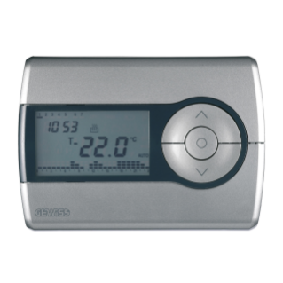 WALL-MOUNTING TIMED THERMOSTAT - DAILY/WEEKLY PROGRAMMING - BATTERY- POWERED - TITANIUM