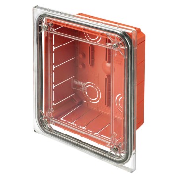 Modular, watertight, flush-mounting junction and connection box transparent shockproof lid