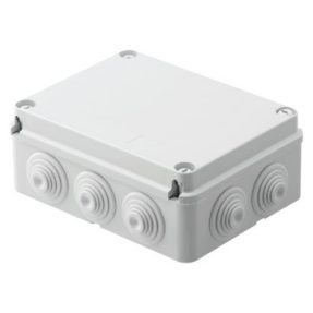 קופסת הסתעפות עם מכסה אטום מתברג - IP55 - מידות פנימיות 190X140X70 - דפנות עם כניסות כבל - אפור RAL 7035