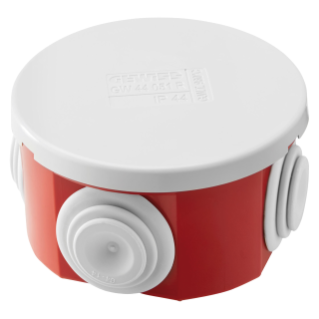 JUNCTION BOX WITH PLAIN PRESS-ON LID - IP44 - INTERNAL DIMENSIONS Ø 65X35 - WALLS WITH CABLE GLANDS  - GWT960ºC - GREY RAL 7035 - BOX RED RAL 3000