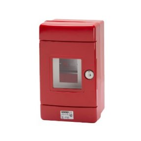קופסה אטומה למים למערכת חירום עם פס DIN‏ - 4 מודולים EN50022 - אדום RAL 3000