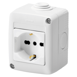 PROTECTED ENCLOSURE COMPLETE WITH SYSTEM DEVICES - WITH SOCKET-OUTLET 2P+E 16 A DUAL AMPERAGE - ITALIAN/GERMAN STANDARD - IP40 - GREY RAL 7035