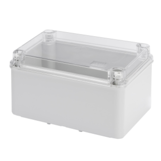JUNCTION BOX WITH HIGH CAPACITY BOTTOM AND TRANSPARENT PLAIN SCREWED LID - IP56 - INTERNAL DIMENSIONS 240X190X130 - SMOOTH WALLS - GREY RAL 7035