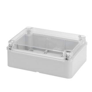 BOX FOR JUNCTIONS AND FOR ELECTRIC AND ELECTRONIC EQUIPMENT - WITH TRANSPARENT PLAIN  LID - IP56 - INTERNAL DIMENSIONS 380X300X120 - WITH SMOOTH WALLS