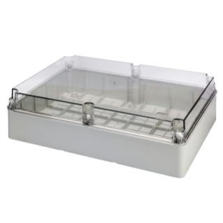 BOX FOR JUNCTIONS AND FOR ELECTRIC AND ELECTRONIC EQUIPMENT - WITH TRANSPARENT PLAIN  LID - IP56 - INTERNAL DIMENSIONS 460X380X120 - WITH SMOOTH WALLS