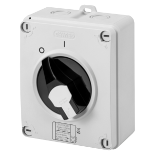 ROTARY ISOLATOR SWITCH - HP - COMMAND - ISOLATING MATERIAL BOX - 25A 3P - LOCKABLE BLACK KNOB - IP66/67/69