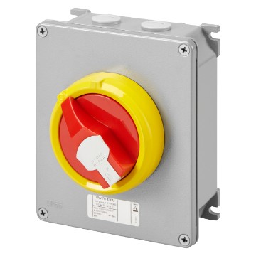 Opbouwscheidingsschakelaar - nooduitvoering met vergrendelbare rode/gele knop - IP66