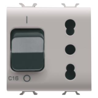 INTERLOCKED SWITCHED SOCKET-OUTLET - 2P+E 16A - P17-P11 - WITH MINIATURE CIRCUIT BREAKER 1P+N 16A - 230V ac - 2 MODULES - NATURAL SATIN BEIGE - CHORUS.