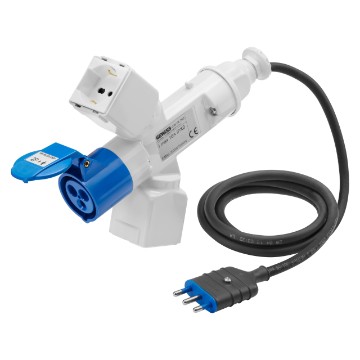 Conversion adaptor shunt with 2 m of flexible cable: plug for domesticuse / sockets-outlets for domestic use / IEC 309 socket-coupler IP44 - 50/60Hz