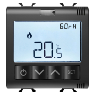 CONNECTED THERMOSTAT WITH HUMIDITY MEASURE - ZIGBEE - 100-240 V ac 50/60 Hz - NA  5A (AC1) 240  V ac - 2 MODULES - SATIN BLACK - CHORUSMART