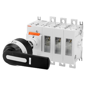 Isolator switches for distribution board with padlockable black knob and control transmission